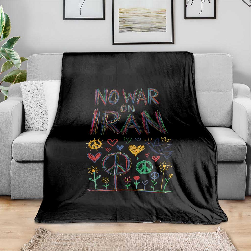 No War On Iran Colorful Peace Graphic Throw Blanket Retro Anti War Protest TS02 Print Your Wear