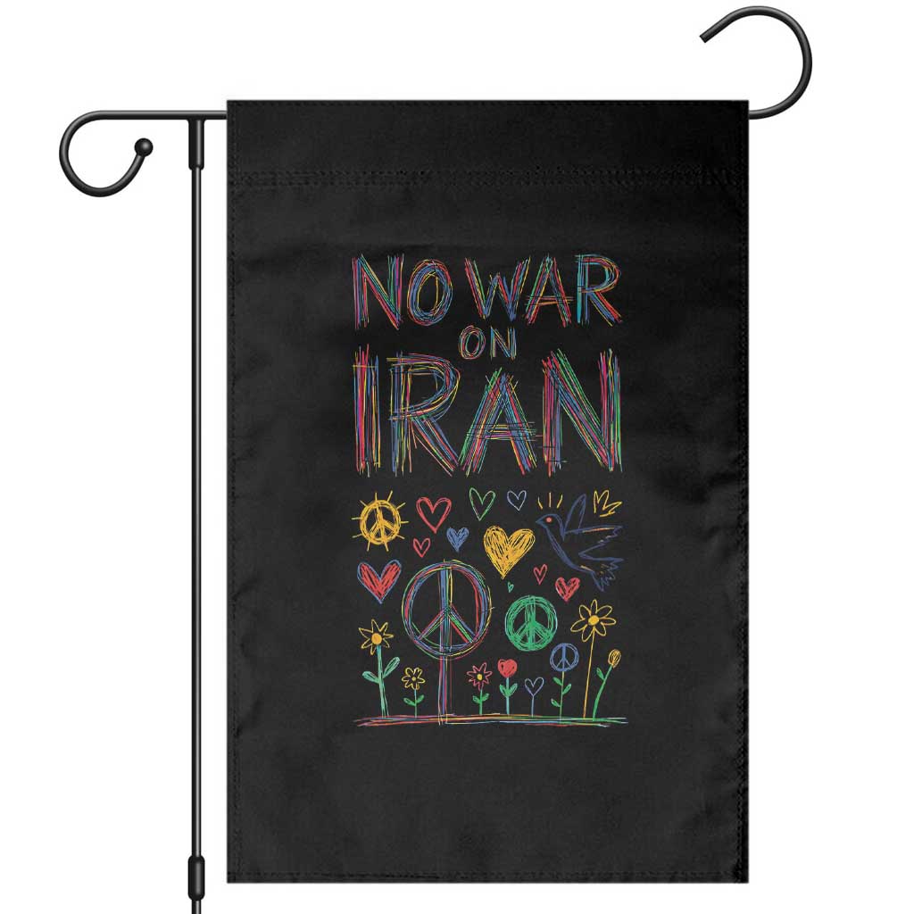 No War On Iran Colorful Peace Graphic Garden Flag Retro Anti War Protest TS02 Black Print Your Wear