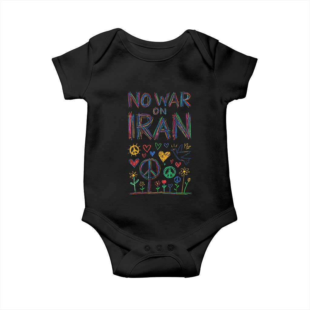 No War On Iran Colorful Peace Graphic Baby Onesie Retro Anti War Protest TS02 Black Print Your Wear