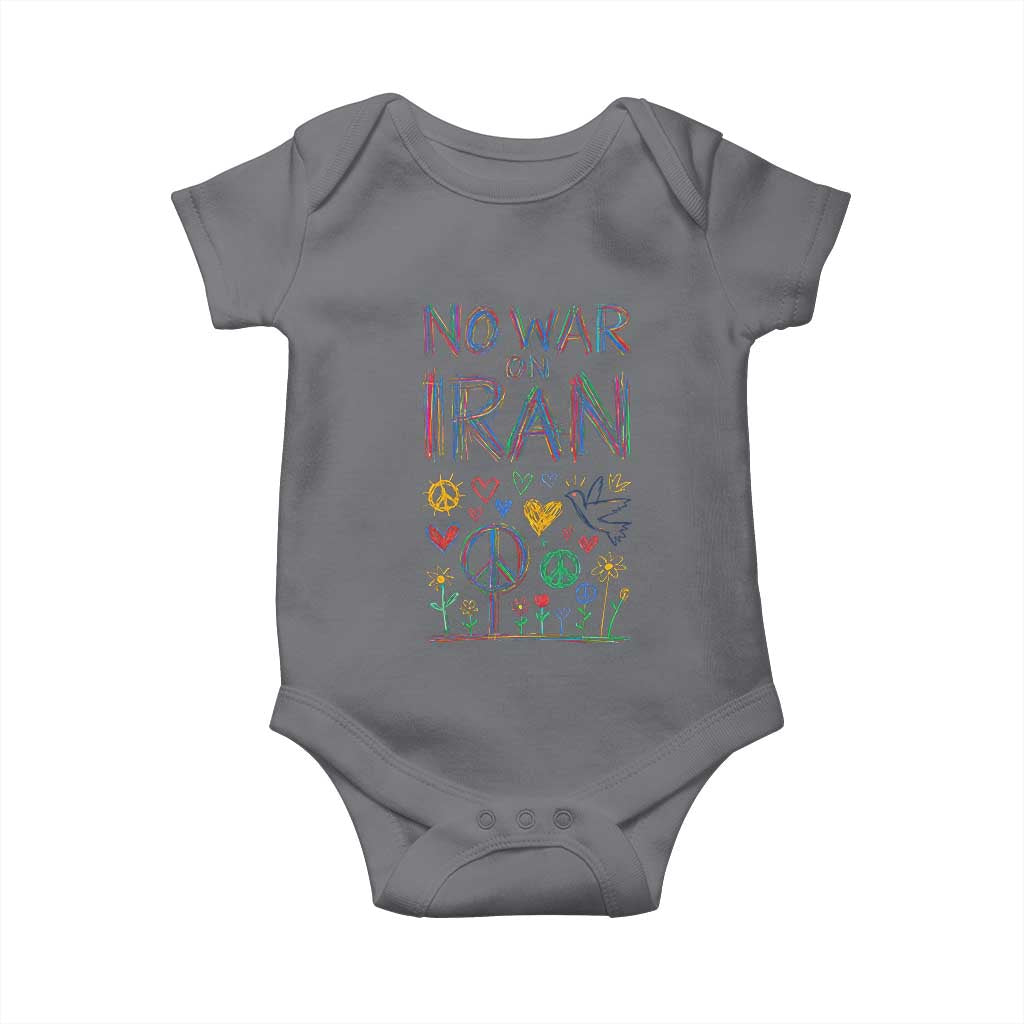 No War On Iran Colorful Peace Graphic Baby Onesie Retro Anti War Protest TS02 Charcoal Print Your Wear