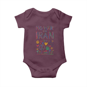 No War On Iran Colorful Peace Graphic Baby Onesie Retro Anti War Protest TS02 Maroon Print Your Wear