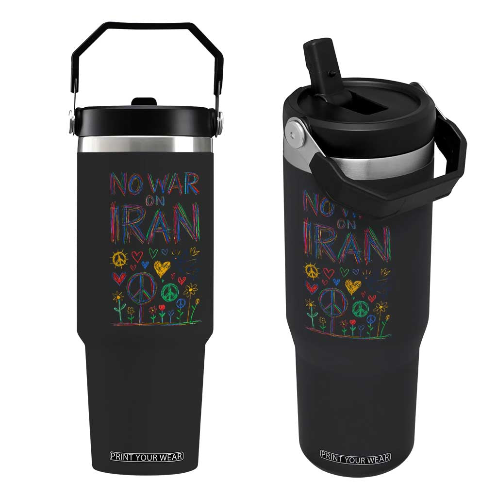 No War On Iran Colorful Peace Graphic Flip Straw Tumbler Retro Anti War Protest TS02 One Size: 30 oz Black Print Your Wear