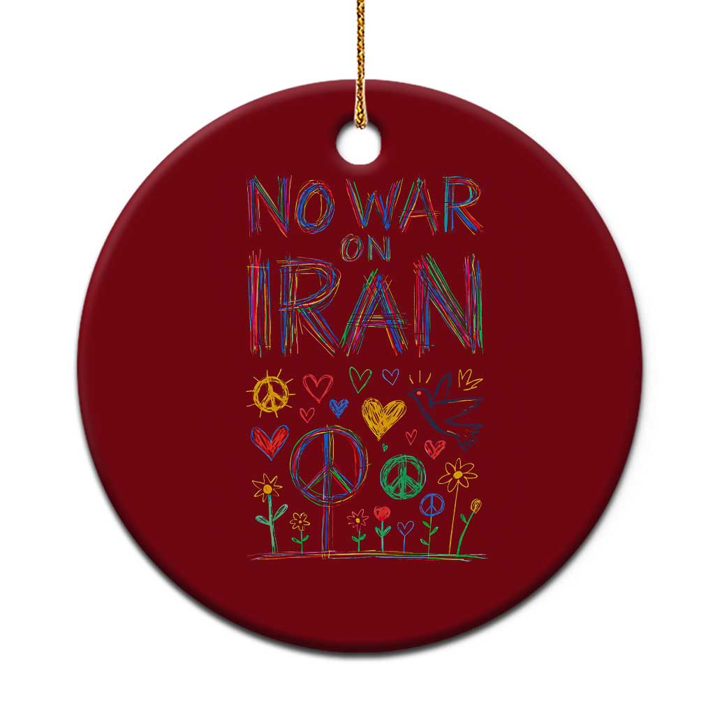 No War On Iran Colorful Peace Graphic Ceramic Ornament Retro Anti War Protest TS02 1pc Red Print Your Wear