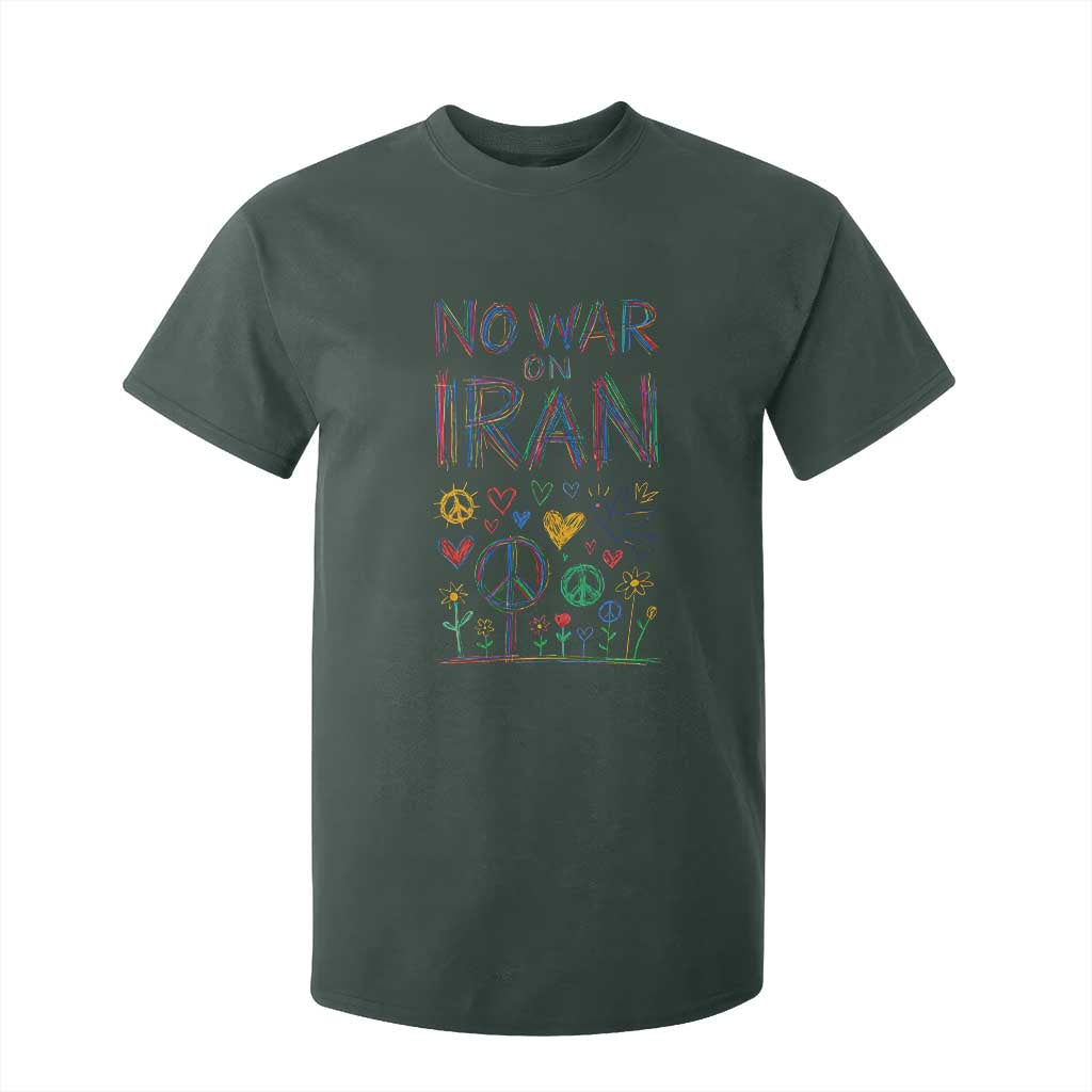 No War On Iran Colorful Peace Graphic T Shirt For Kid Retro Anti War Protest TS02 Dark Forest Green Print Your Wear
