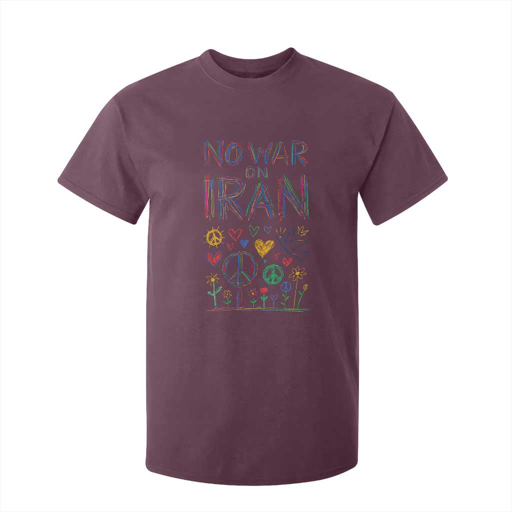 No War On Iran Colorful Peace Graphic T Shirt For Kid Retro Anti War Protest TS02 Maroon Print Your Wear