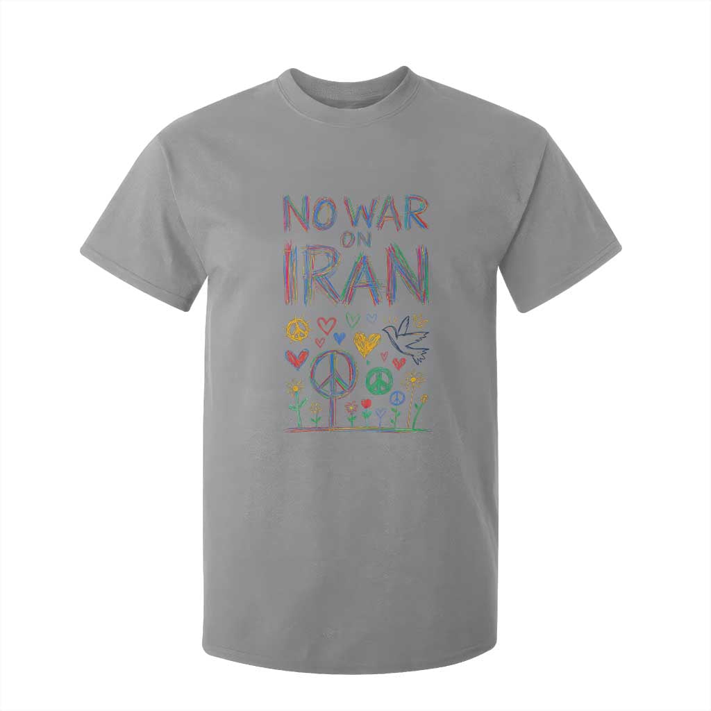 No War On Iran Colorful Peace Graphic T Shirt For Kid Retro Anti War Protest TS02 Sport Gray Print Your Wear