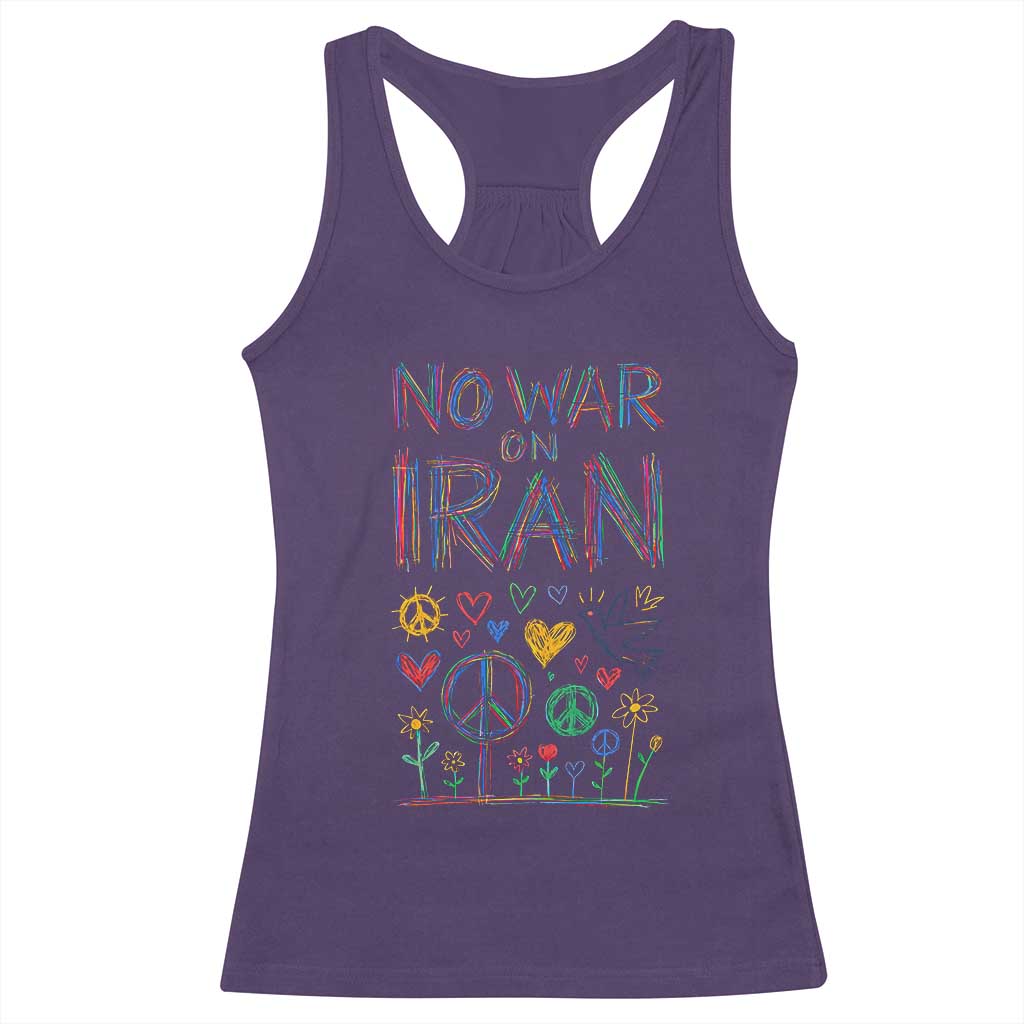 No War On Iran Colorful Peace Graphic Racerback Tank Top Retro Anti War Protest TS02 Purple Print Your Wear