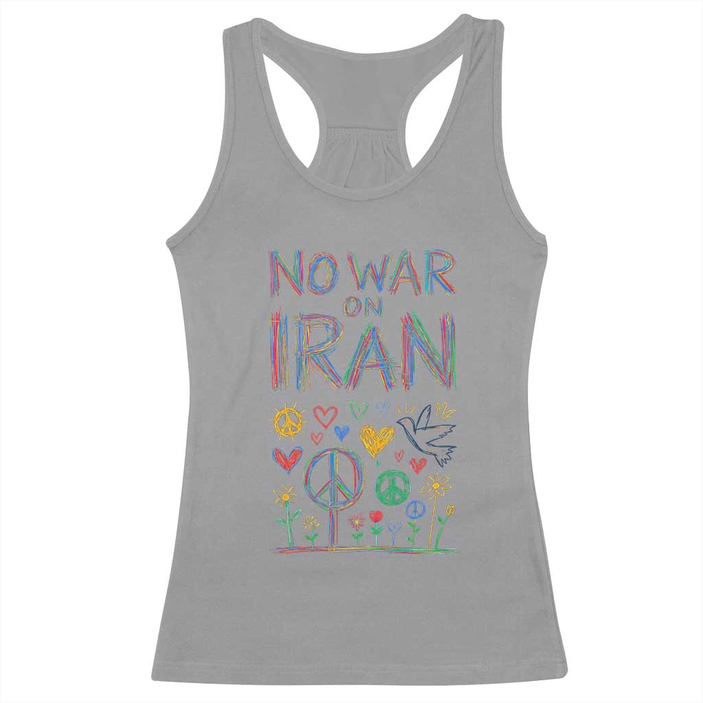 No War On Iran Colorful Peace Graphic Racerback Tank Top Retro Anti War Protest TS02 Sport Gray Print Your Wear