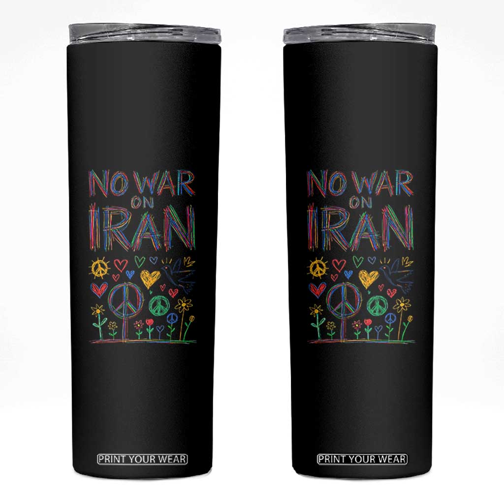 No War On Iran Colorful Peace Graphic Skinny Tumbler Retro Anti War Protest TS02 Black Print Your Wear