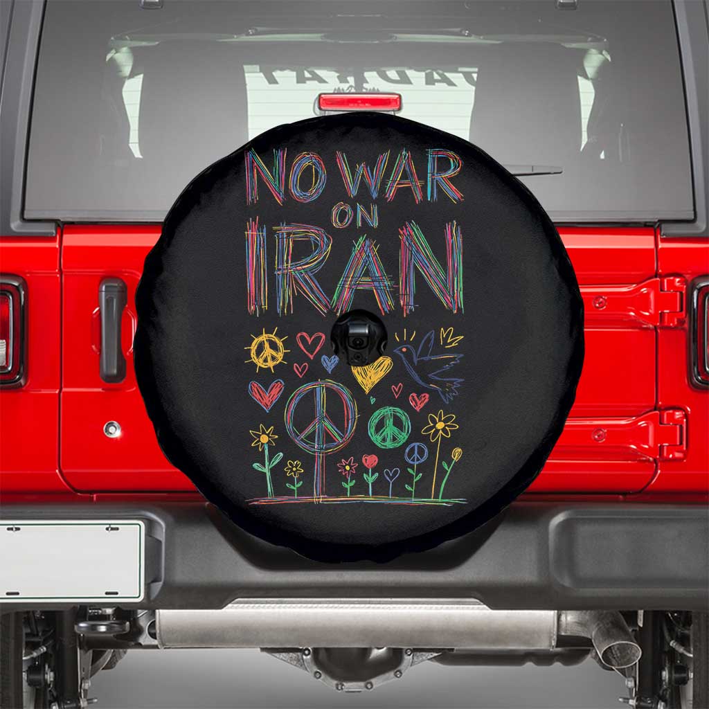 No War On Iran Colorful Peace Graphic Spare Tire Cover Retro Anti War Protest TS02 Black Print Your Wear