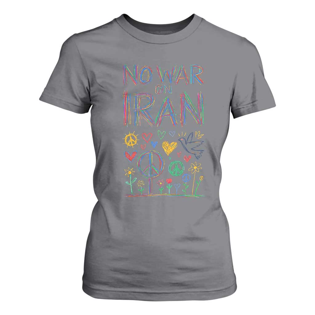 No War On Iran Colorful Peace Graphic T Shirt For Women Retro Anti War Protest TS02 Charcoal Print Your Wear