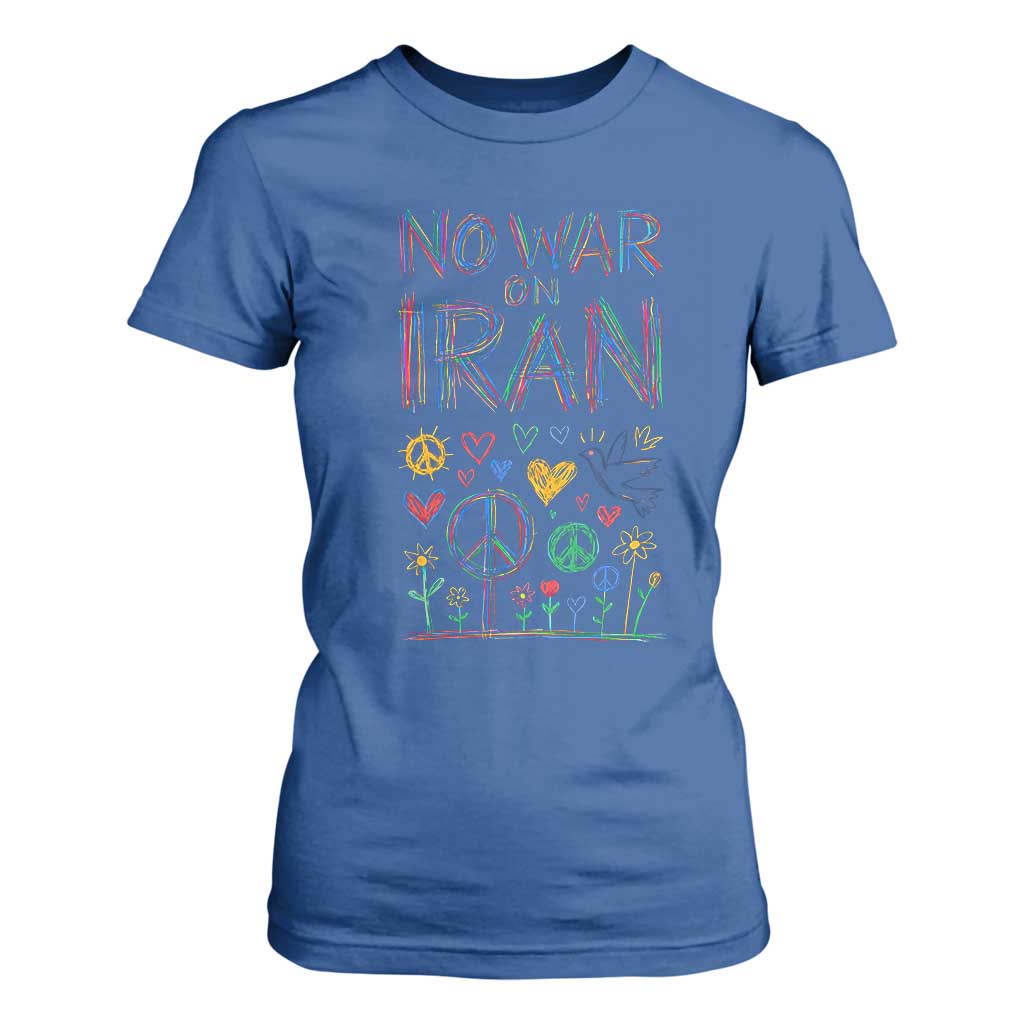 No War On Iran Colorful Peace Graphic T Shirt For Women Retro Anti War Protest TS02 Royal Blue Print Your Wear
