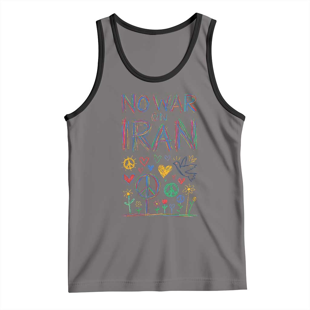 No War On Iran Colorful Peace Graphic Tank Top Retro Anti War Protest TS02 Deep Heather Black Print Your Wear