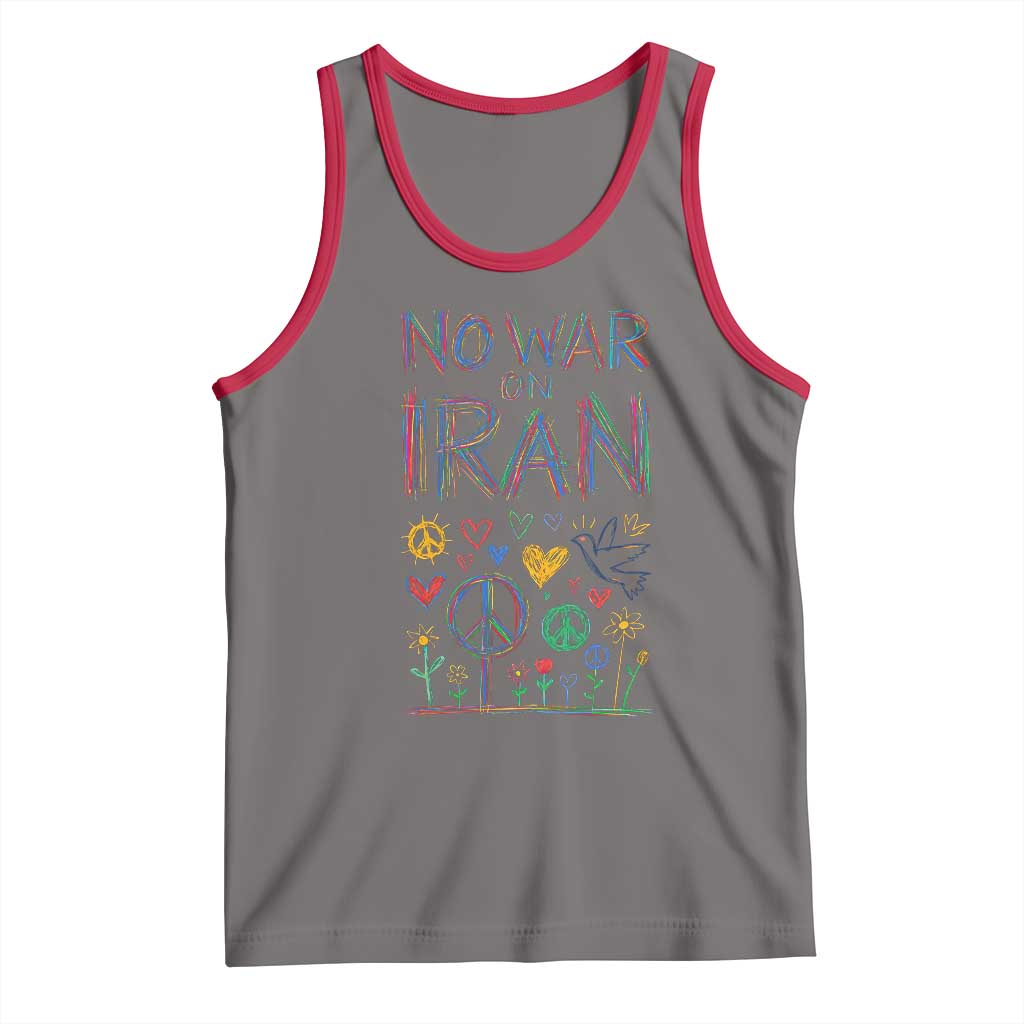 No War On Iran Colorful Peace Graphic Tank Top Retro Anti War Protest TS02 Deep Heather Red Print Your Wear