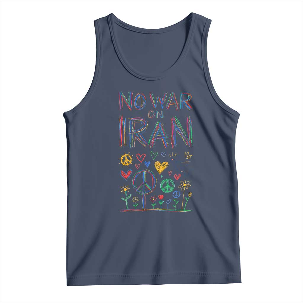 No War On Iran Colorful Peace Graphic Tank Top Retro Anti War Protest TS02 Navy Print Your Wear
