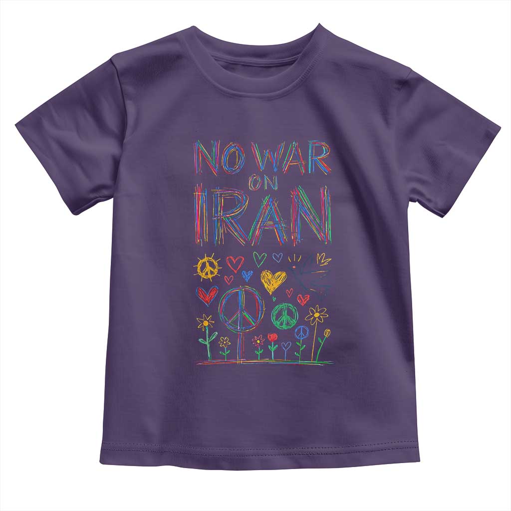 No War On Iran Colorful Peace Graphic Toddler T Shirt Retro Anti War Protest TS02 Purple Print Your Wear