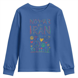 No War On Iran Colorful Peace Graphic Youth Sweatshirt Retro Anti War Protest TS02 Royal Blue Print Your Wear