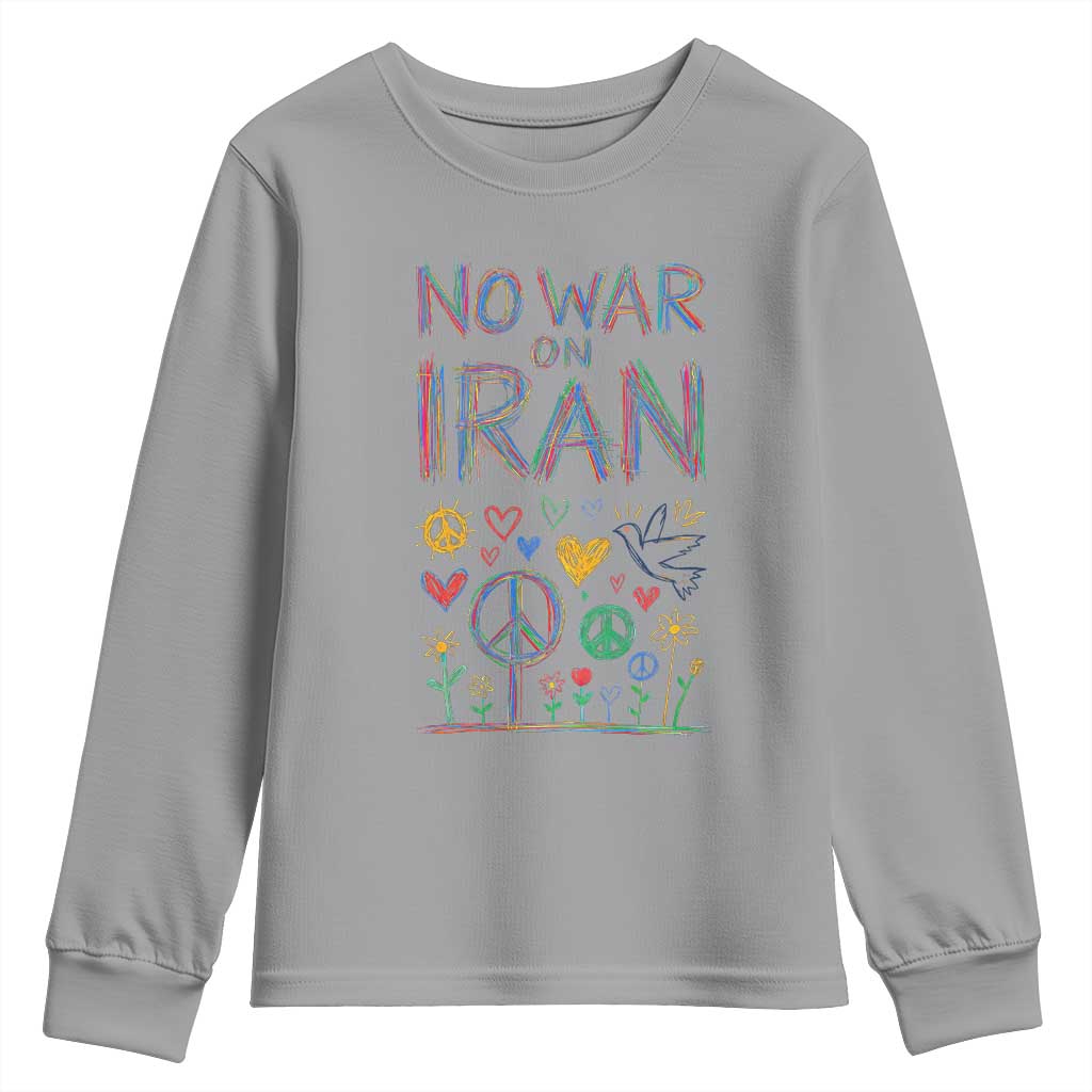 No War On Iran Colorful Peace Graphic Youth Sweatshirt Retro Anti War Protest TS02 Sport Gray Print Your Wear