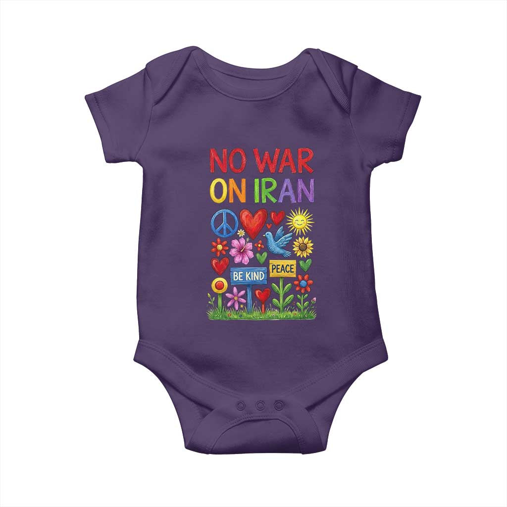 No War On Iran Colorful Peace Protest Baby Onesie Anti War Activist Statement TS02 Purple Print Your Wear