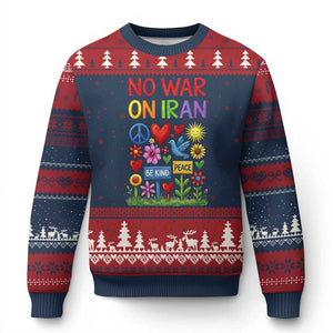 No War On Iran Colorful Peace Protest Ugly Christmas Sweater Anti War Activist Statement TS02 Navy Red Print Your Wear