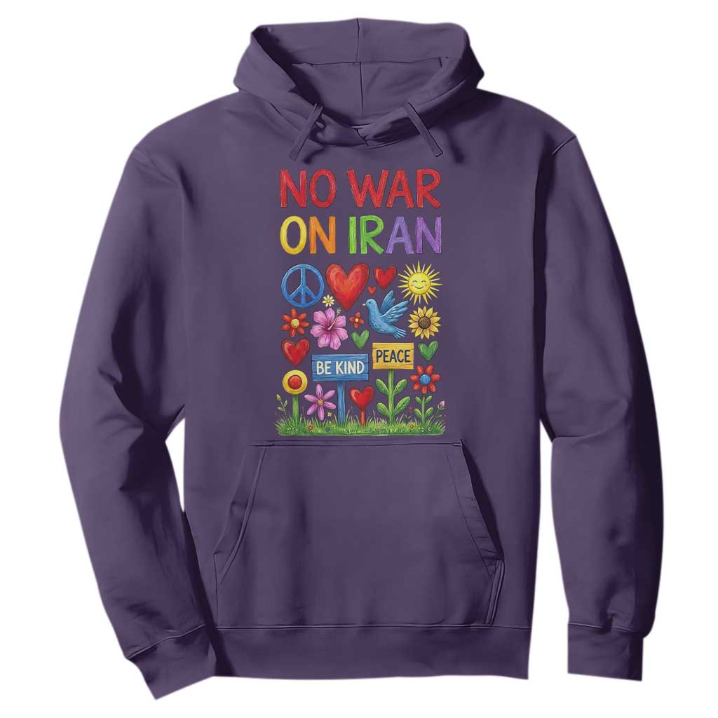 No War On Iran Colorful Peace Protest Hoodie Anti War Activist Statement TS02 Purple Print Your Wear