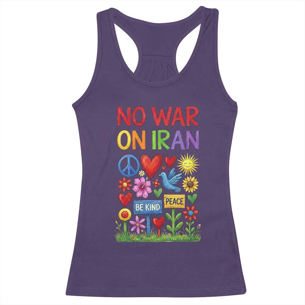 No War On Iran Colorful Peace Protest Racerback Tank Top Anti War Activist Statement TS02 Purple Print Your Wear