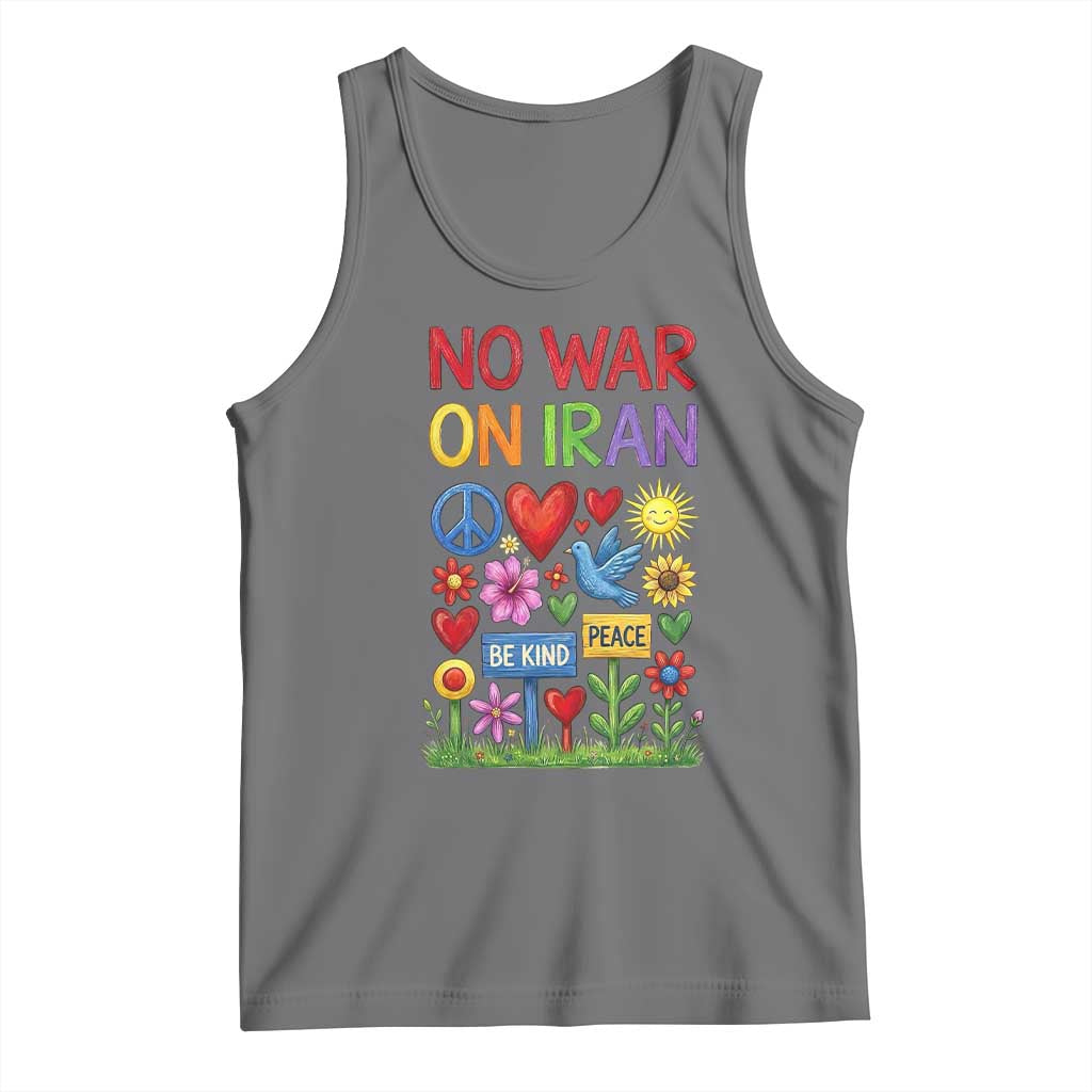 No War On Iran Colorful Peace Protest Tank Top Anti War Activist Statement TS02 Black Heather Print Your Wear