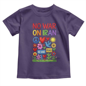 No War On Iran Colorful Peace Protest Toddler T Shirt Anti War Activist Statement TS02 Purple Print Your Wear