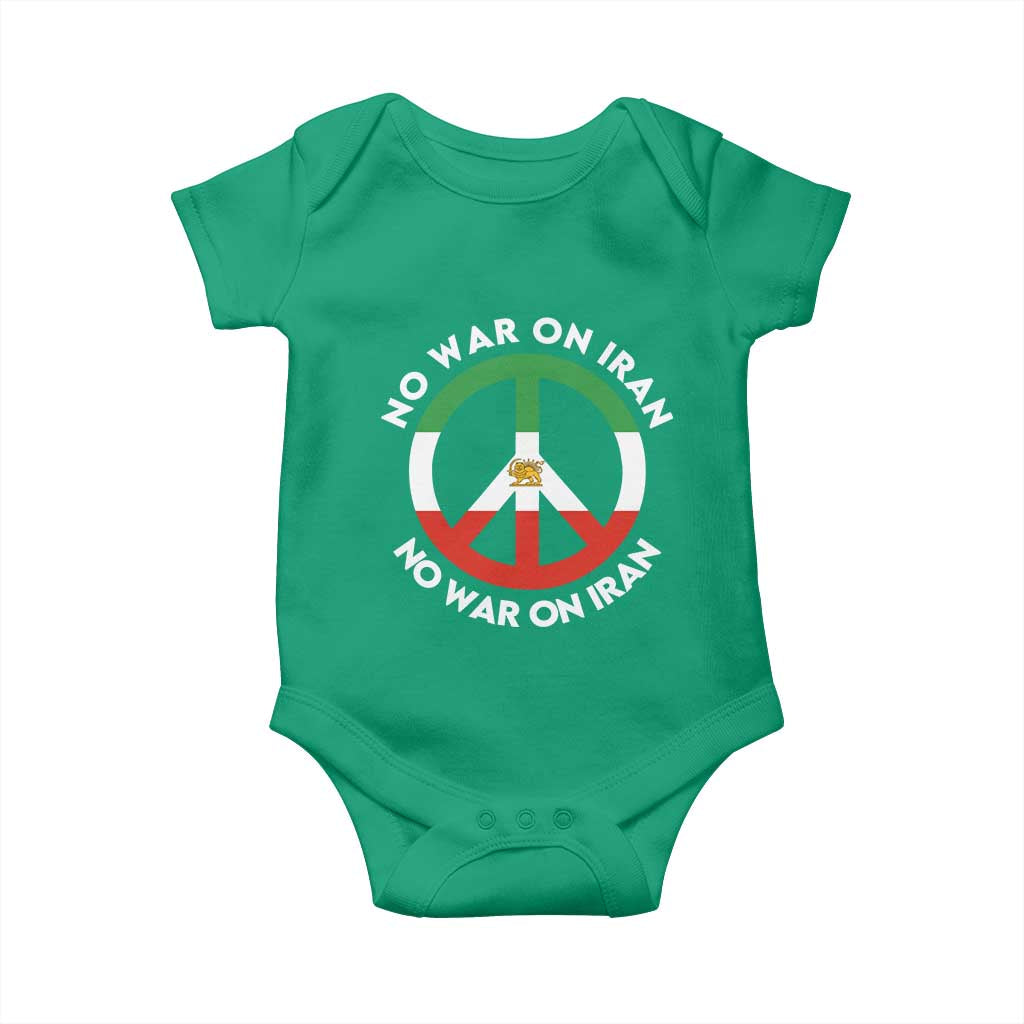 No War On Iran Peace Symbol Baby Onesie Iranian Lion Emblem Anti War Protest TS02 Irish Green Print Your Wear