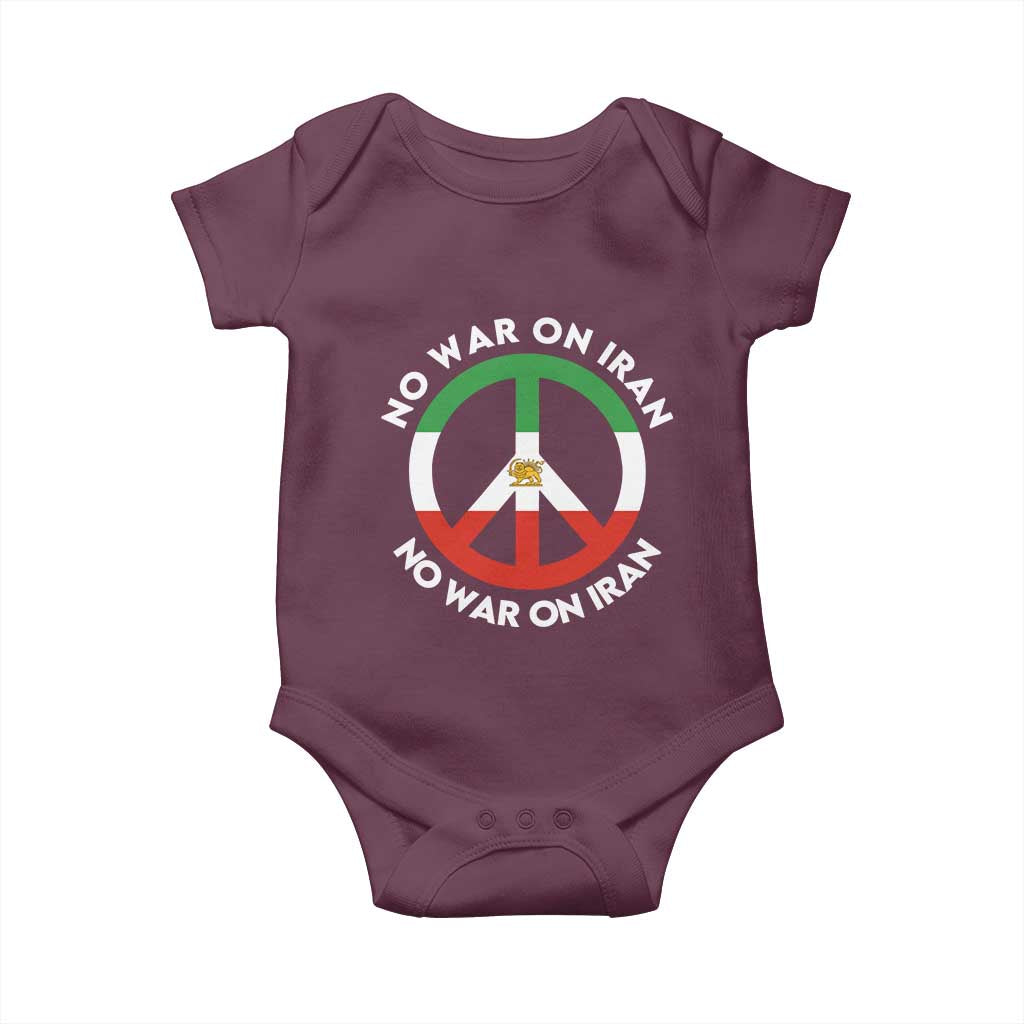 No War On Iran Peace Symbol Baby Onesie Iranian Lion Emblem Anti War Protest TS02 Maroon Print Your Wear
