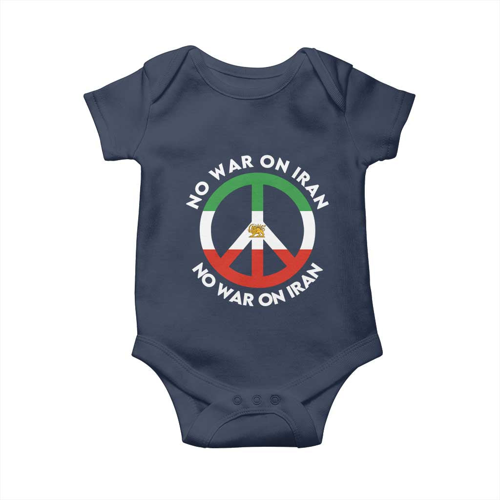 No War On Iran Peace Symbol Baby Onesie Iranian Lion Emblem Anti War Protest TS02 Navy Print Your Wear