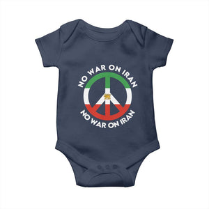 No War On Iran Peace Symbol Baby Onesie Iranian Lion Emblem Anti War Protest TS02 Navy Print Your Wear