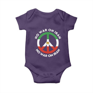 No War On Iran Peace Symbol Baby Onesie Iranian Lion Emblem Anti War Protest TS02 Purple Print Your Wear