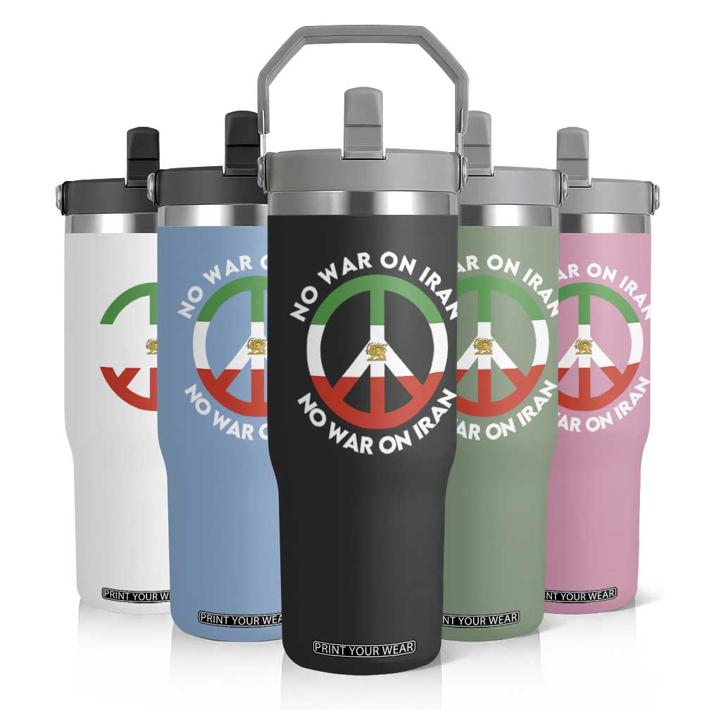 No War On Iran Peace Symbol Flip Straw Tumbler Iranian Lion Emblem Anti War Protest TS02 Print Your Wear