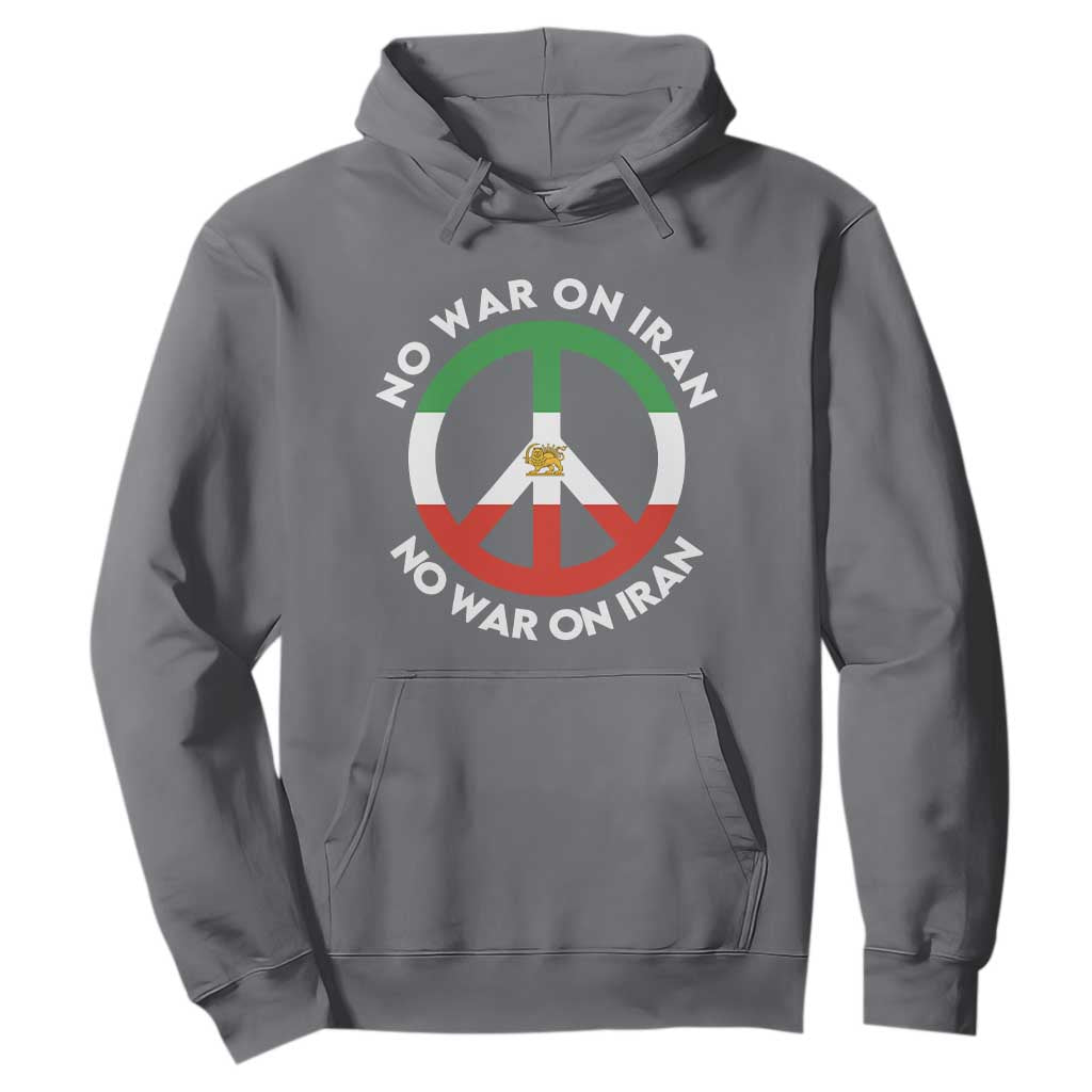 No War On Iran Peace Symbol Hoodie Iranian Lion Emblem Anti War Protest TS02 Charcoal Print Your Wear