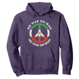 No War On Iran Peace Symbol Hoodie Iranian Lion Emblem Anti War Protest TS02 Purple Print Your Wear