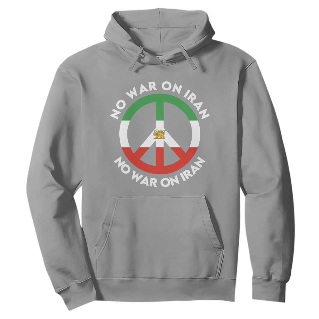 No War On Iran Peace Symbol Hoodie Iranian Lion Emblem Anti War Protest TS02 Sport Gray Print Your Wear
