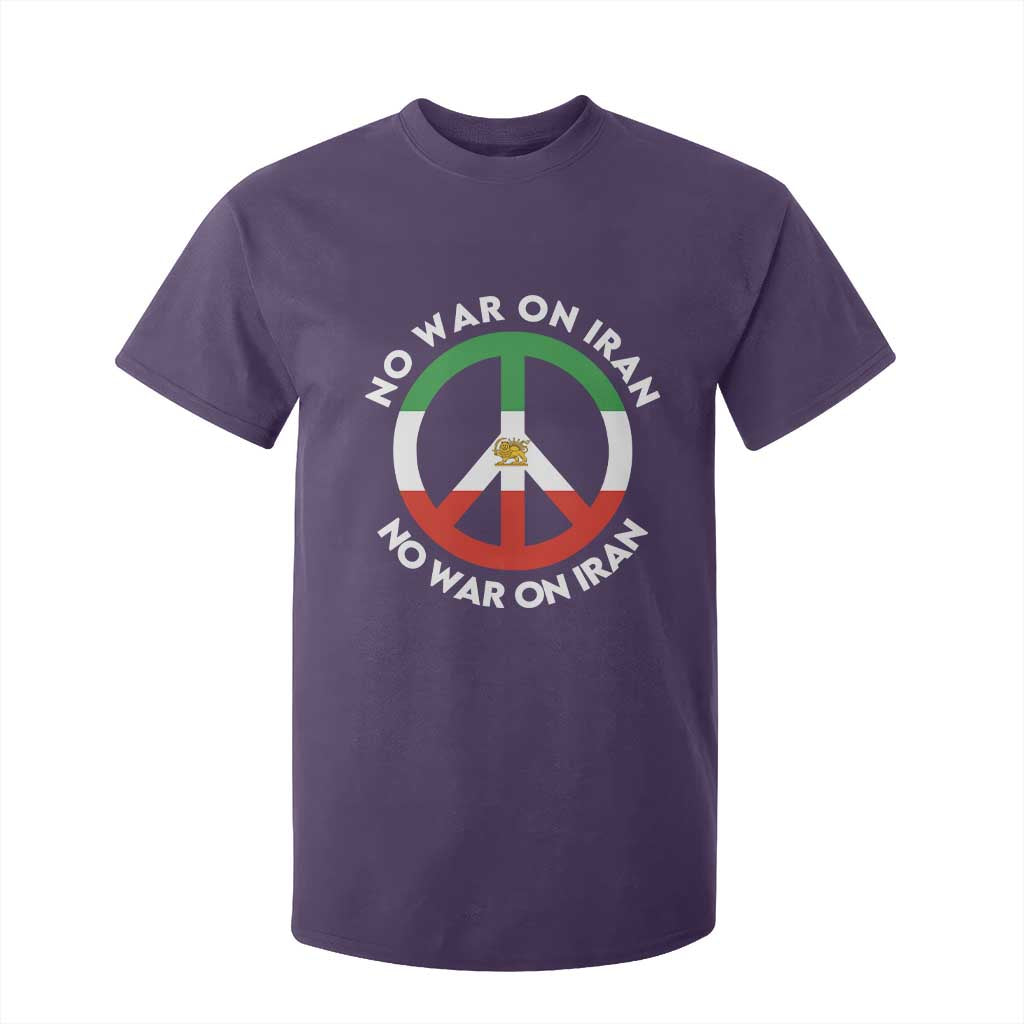 No War On Iran Peace Symbol T Shirt For Kid Iranian Lion Emblem Anti War Protest TS02 Purple Print Your Wear