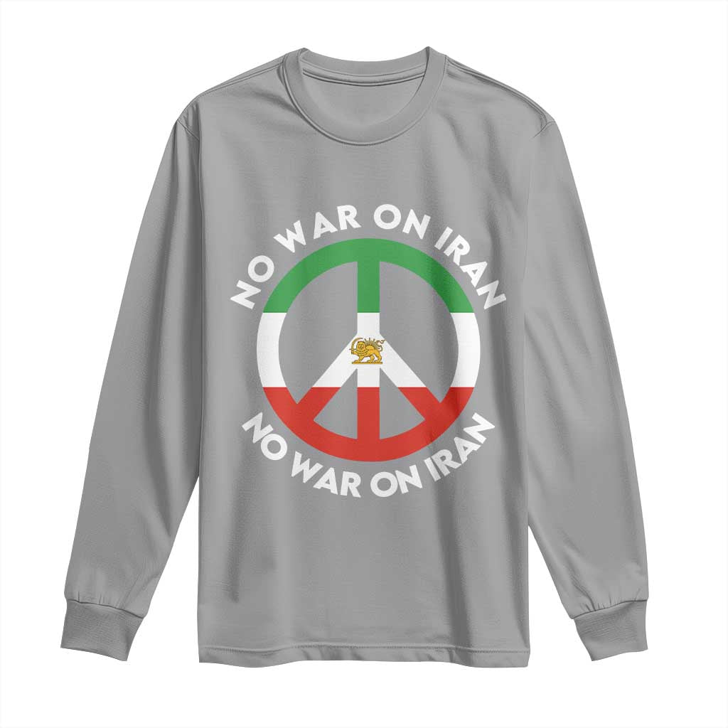 No War On Iran Peace Symbol Long Sleeve Shirt Iranian Lion Emblem Anti War Protest TS02 Sport Gray Print Your Wear