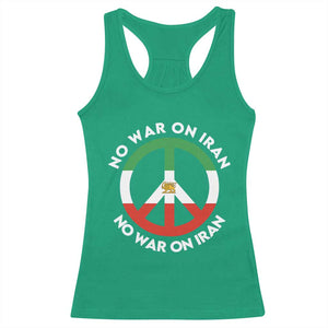 No War On Iran Peace Symbol Racerback Tank Top Iranian Lion Emblem Anti War Protest TS02 Irish Green Print Your Wear