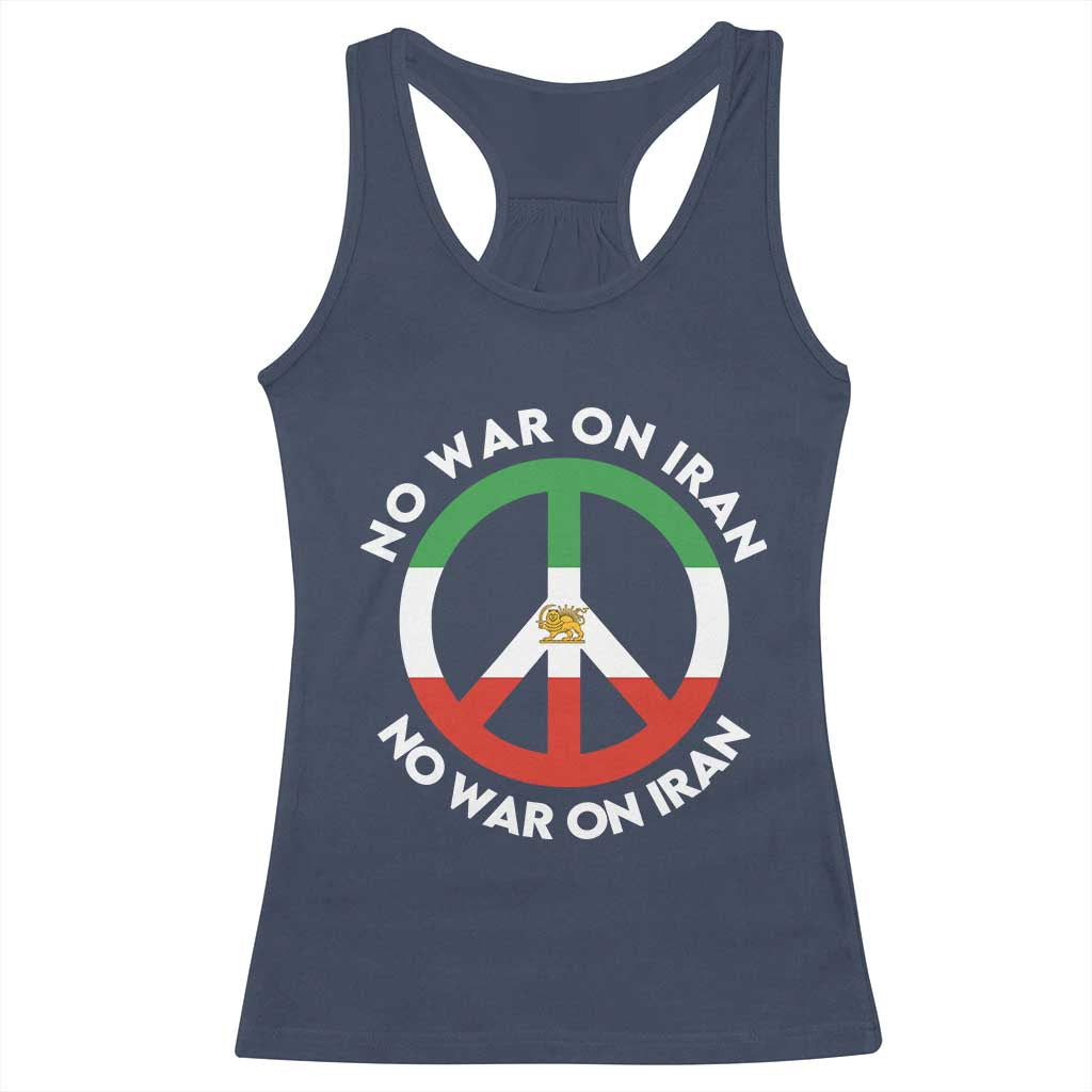No War On Iran Peace Symbol Racerback Tank Top Iranian Lion Emblem Anti War Protest TS02 Navy Print Your Wear