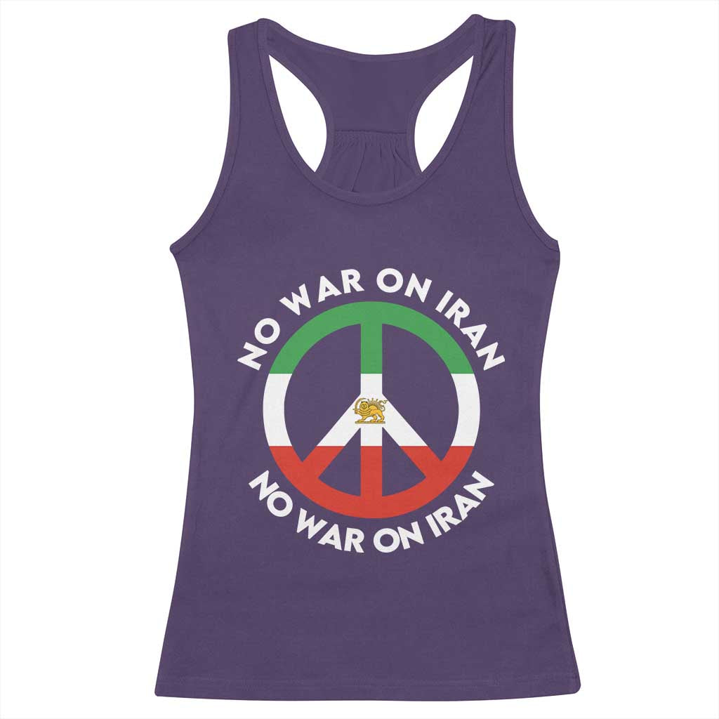 No War On Iran Peace Symbol Racerback Tank Top Iranian Lion Emblem Anti War Protest TS02 Purple Print Your Wear