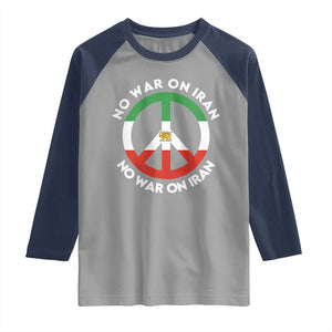 No War On Iran Peace Symbol Raglan Shirt Iranian Lion Emblem Anti War Protest TS02 Sport Gray Navy Print Your Wear