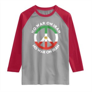 No War On Iran Peace Symbol Raglan Shirt Iranian Lion Emblem Anti War Protest TS02 Sport Gray Red Print Your Wear
