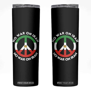 No War On Iran Peace Symbol Skinny Tumbler Iranian Lion Emblem Anti War Protest TS02 Black Print Your Wear
