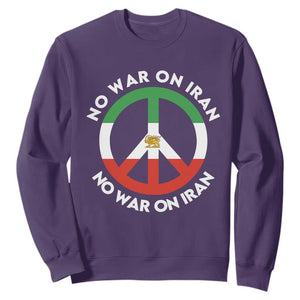 No War On Iran Peace Symbol Sweatshirt Iranian Lion Emblem Anti War Protest TS02 Purple Print Your Wear