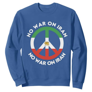 No War On Iran Peace Symbol Sweatshirt Iranian Lion Emblem Anti War Protest TS02 Royal Blue Print Your Wear