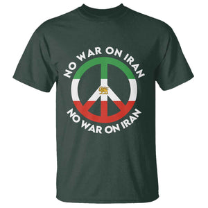 No War On Iran Peace Symbol T Shirt Iranian Lion Emblem Anti War Protest TS02 Dark Forest Green Print Your Wear