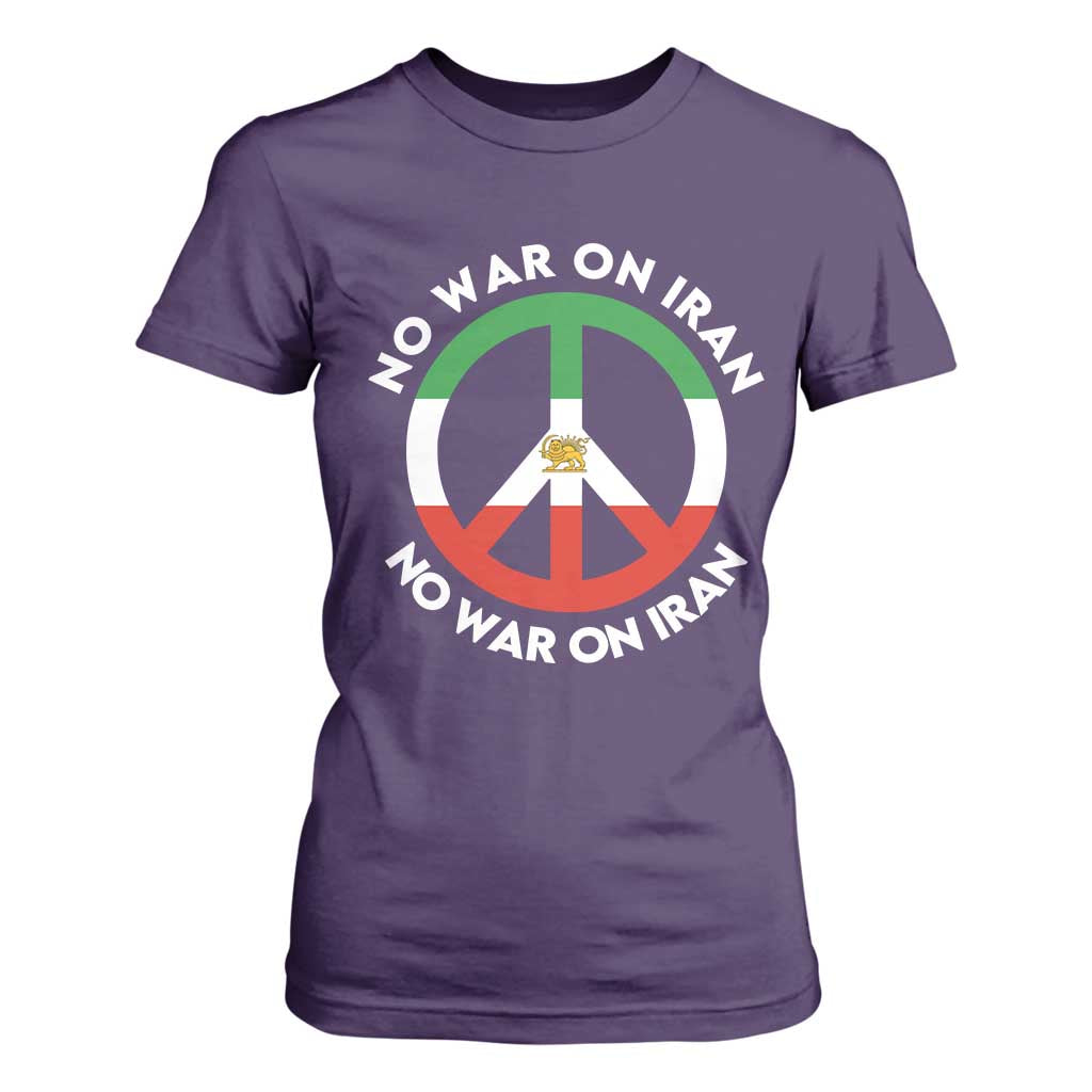 No War On Iran Peace Symbol T Shirt For Women Iranian Lion Emblem Anti War Protest TS02 Purple Print Your Wear