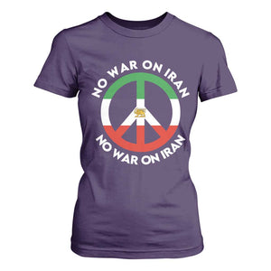 No War On Iran Peace Symbol T Shirt For Women Iranian Lion Emblem Anti War Protest TS02 Purple Print Your Wear